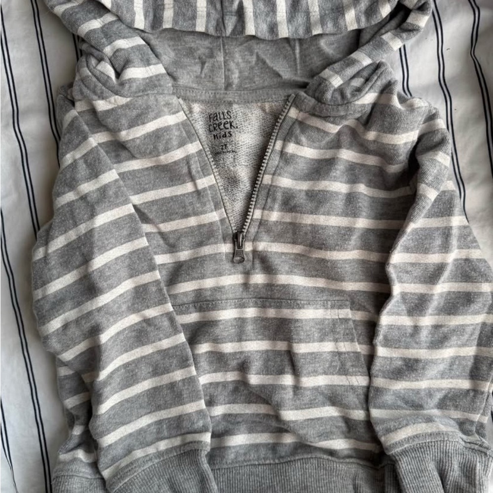 Falls Creek Kids Gray and Cream Striped Half-Zip Hoodie